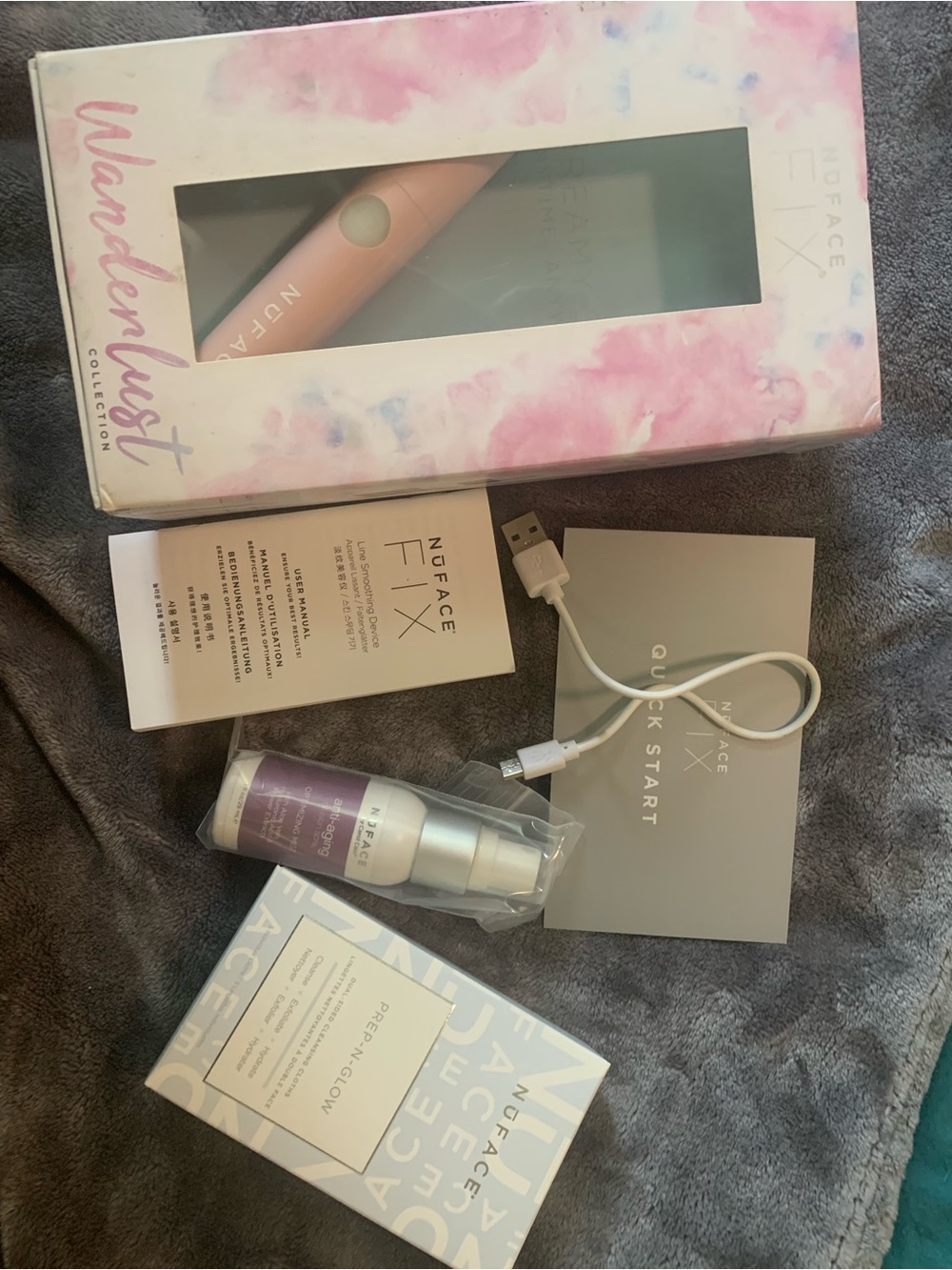 NuFACE Pink Facial Microcurrent Wand Kit with USB Cable and Serum
